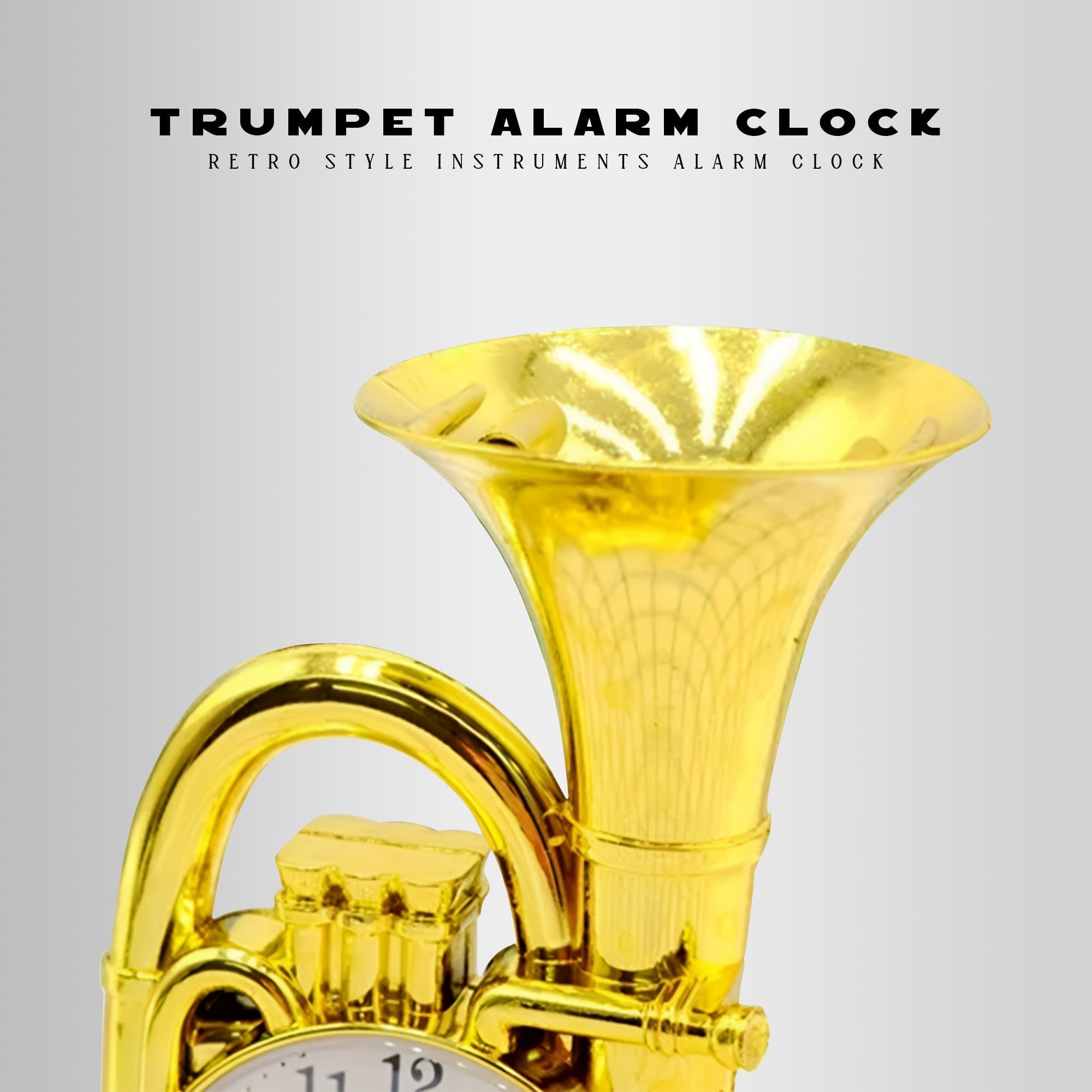 Vintage Trumpet Alarm Clock: Stylish Retro Design, Loud Wake-Up, Compact Size