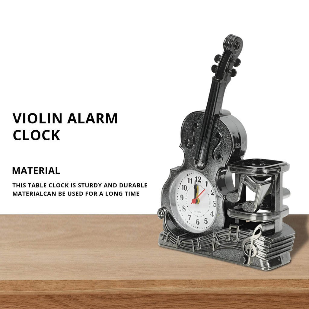 Whimsical Violin Alarm Clock & Pen Holder for Creative Desk Organization