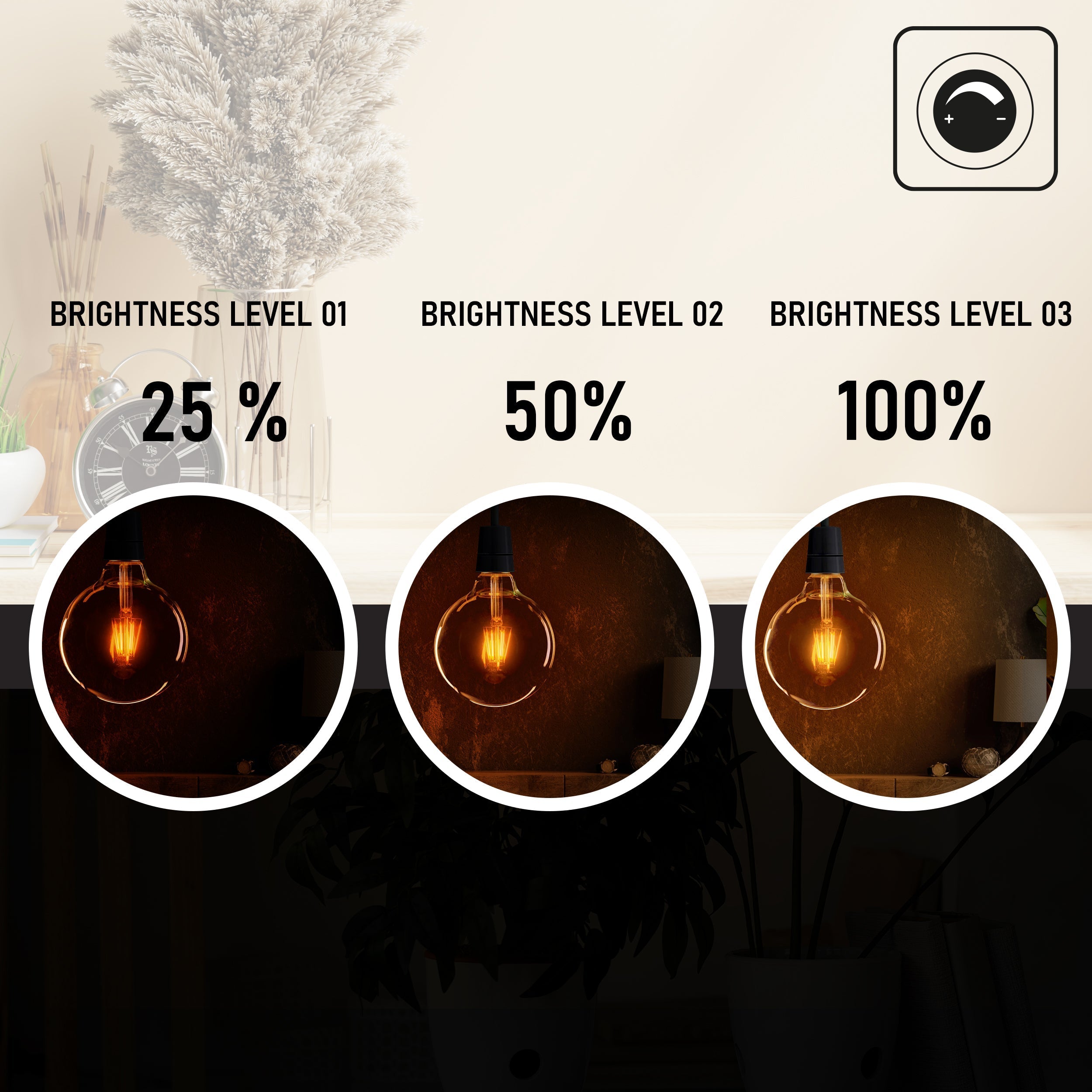 3-Pack G125 E27 8W Dimmable Vintage LED Amber Globe Bulb