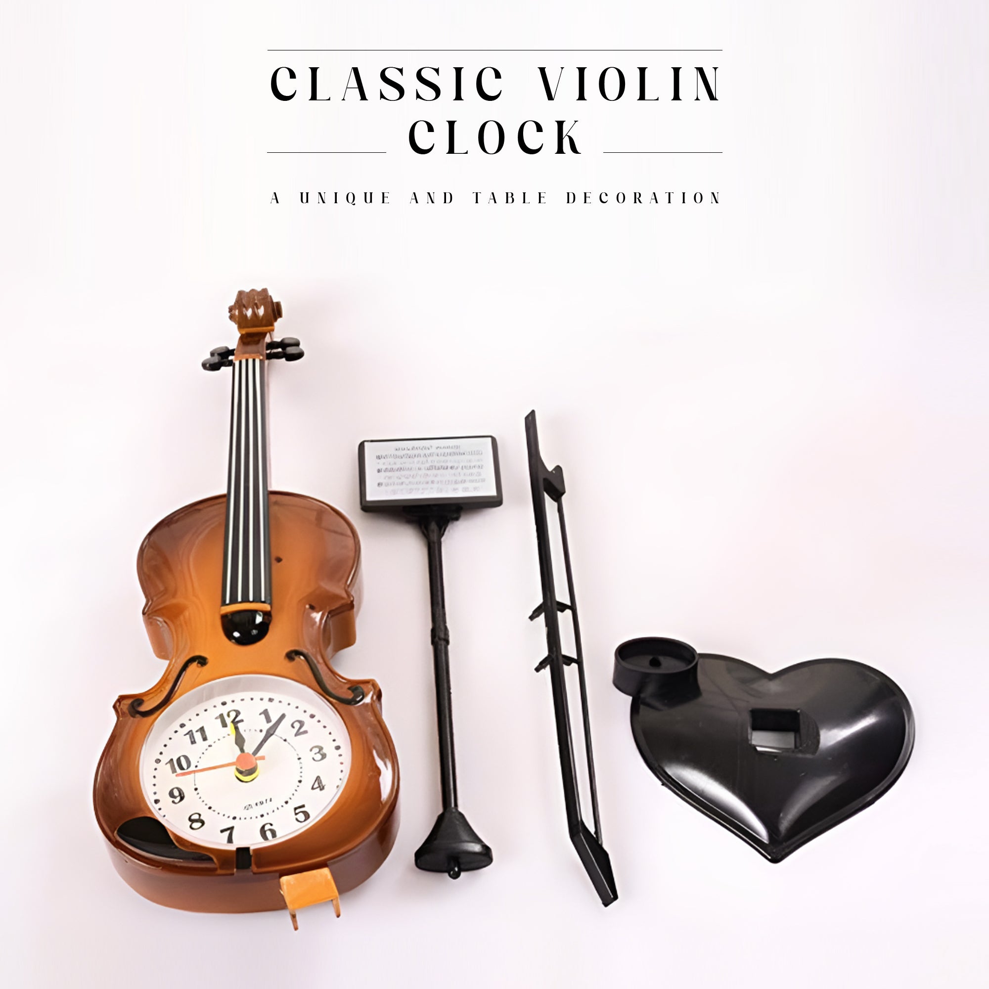 Elegant Violin Design Alarm Clock for Music Lovers, Decorative Bedside Table Clock