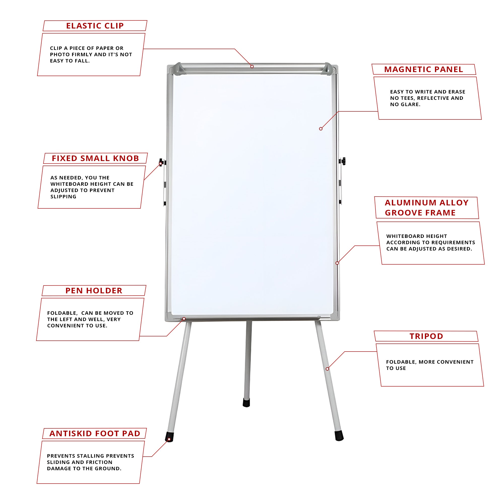 Portable Magnetic Dry Erase Whiteboard with Stand - Height Adjustable Easel Style