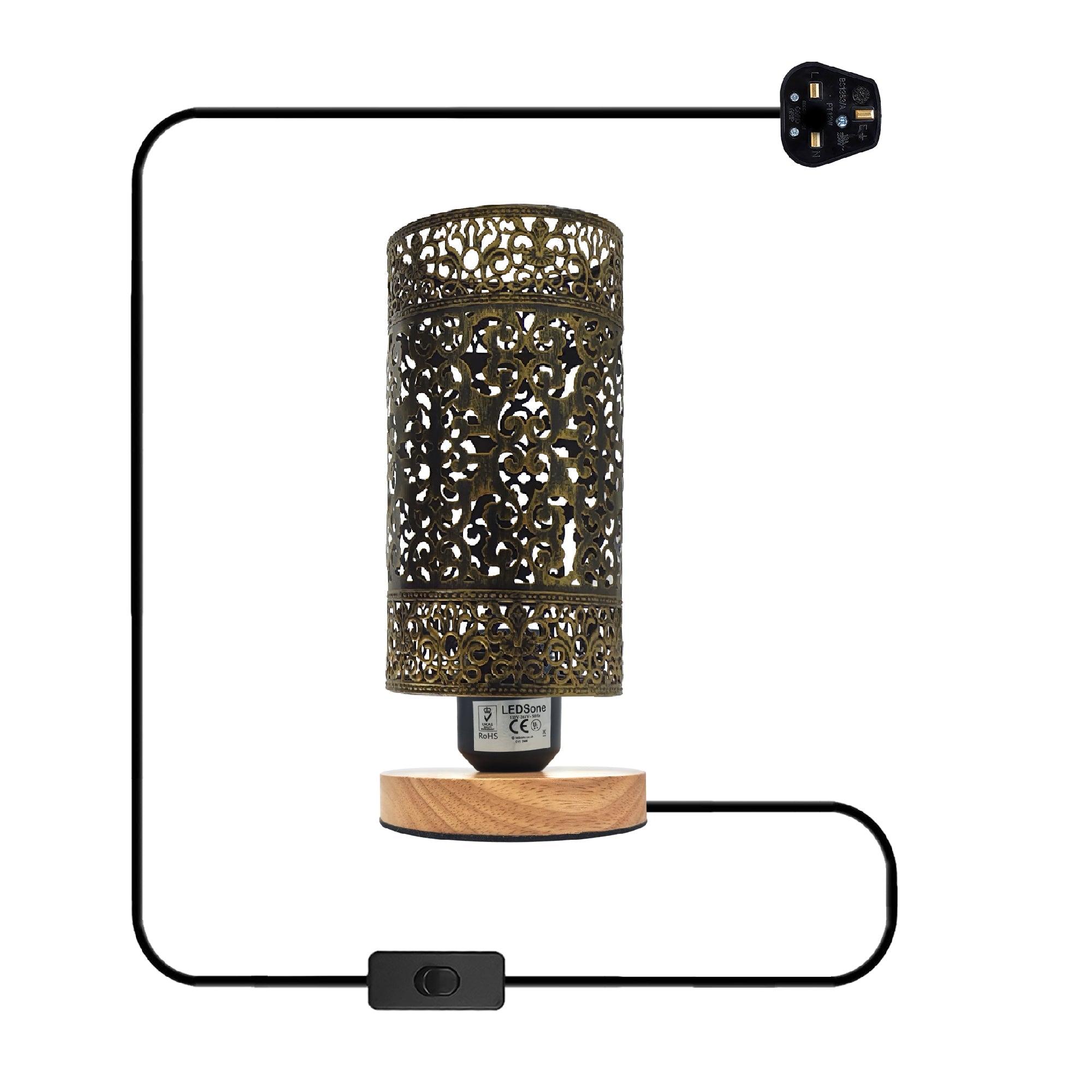 Chic Metal Wire Cage Table Lamp, Wooden Base, E27 Plug-in