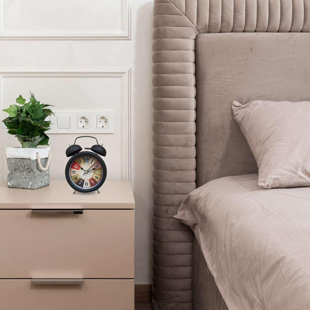 Black Twin Bell Bedside Alarm Clocks (Modern & Battery Operated)  ~5220