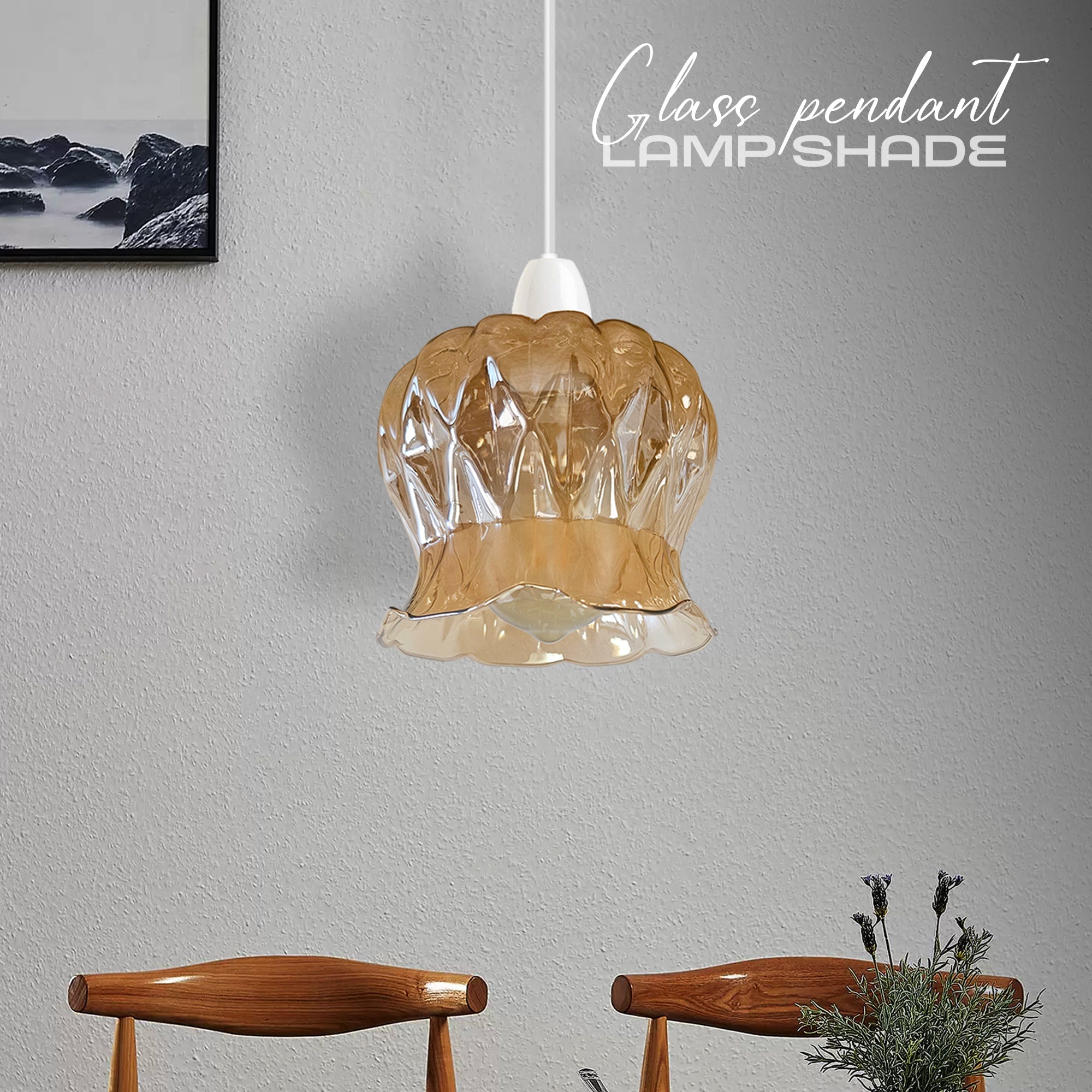 Modern Floral Glass Pendant Light Shade Easy Fit Chrome Finish
