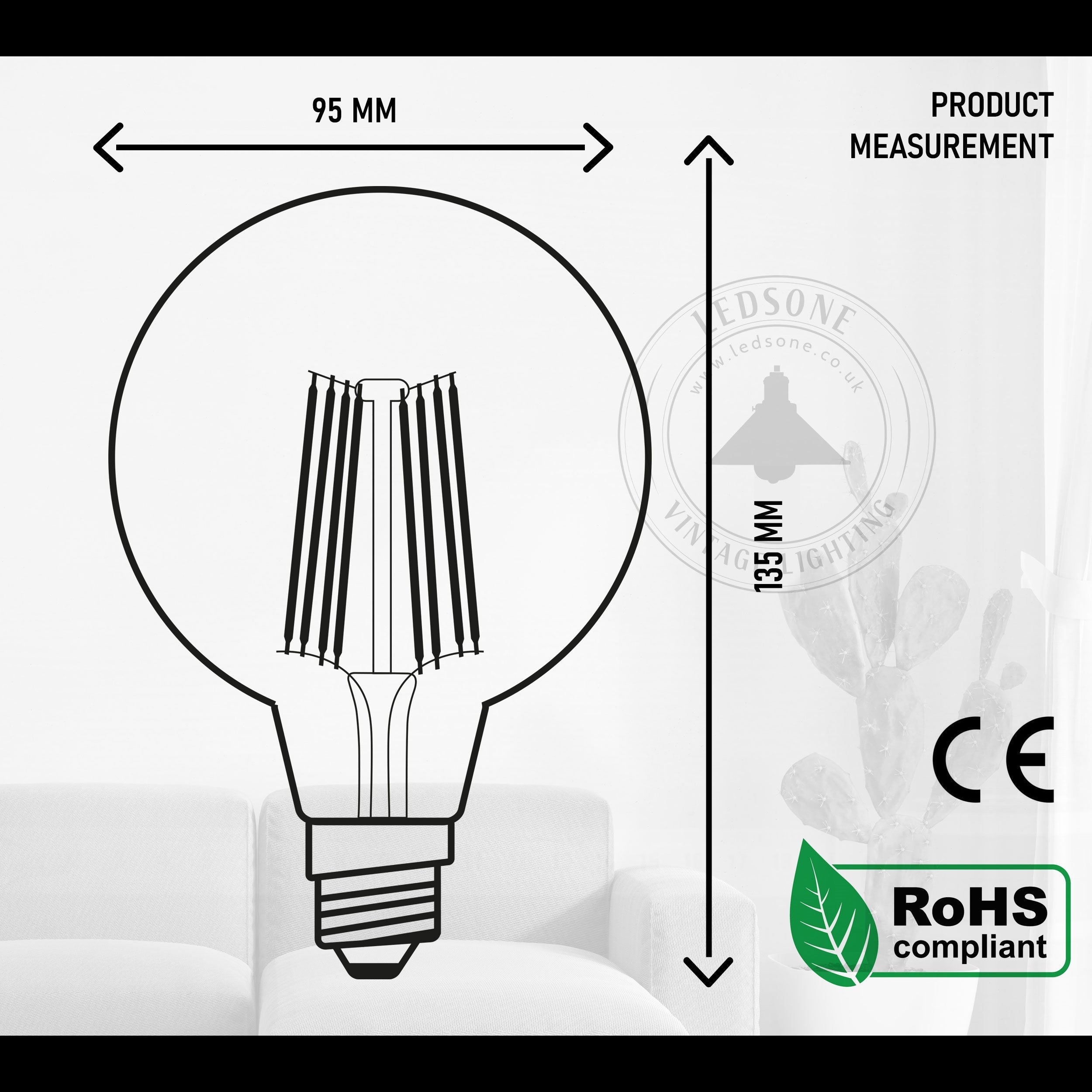 5-Pack G95 E27 8W LED Globe Vintage Retro Light Bulbs Warm White