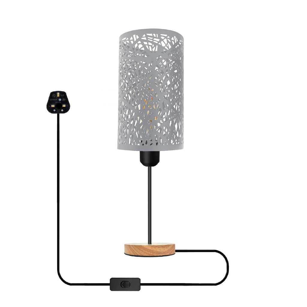 Modern Industrial Metal Cage Table Lamp Wood Base On/Off Switch E27 Light