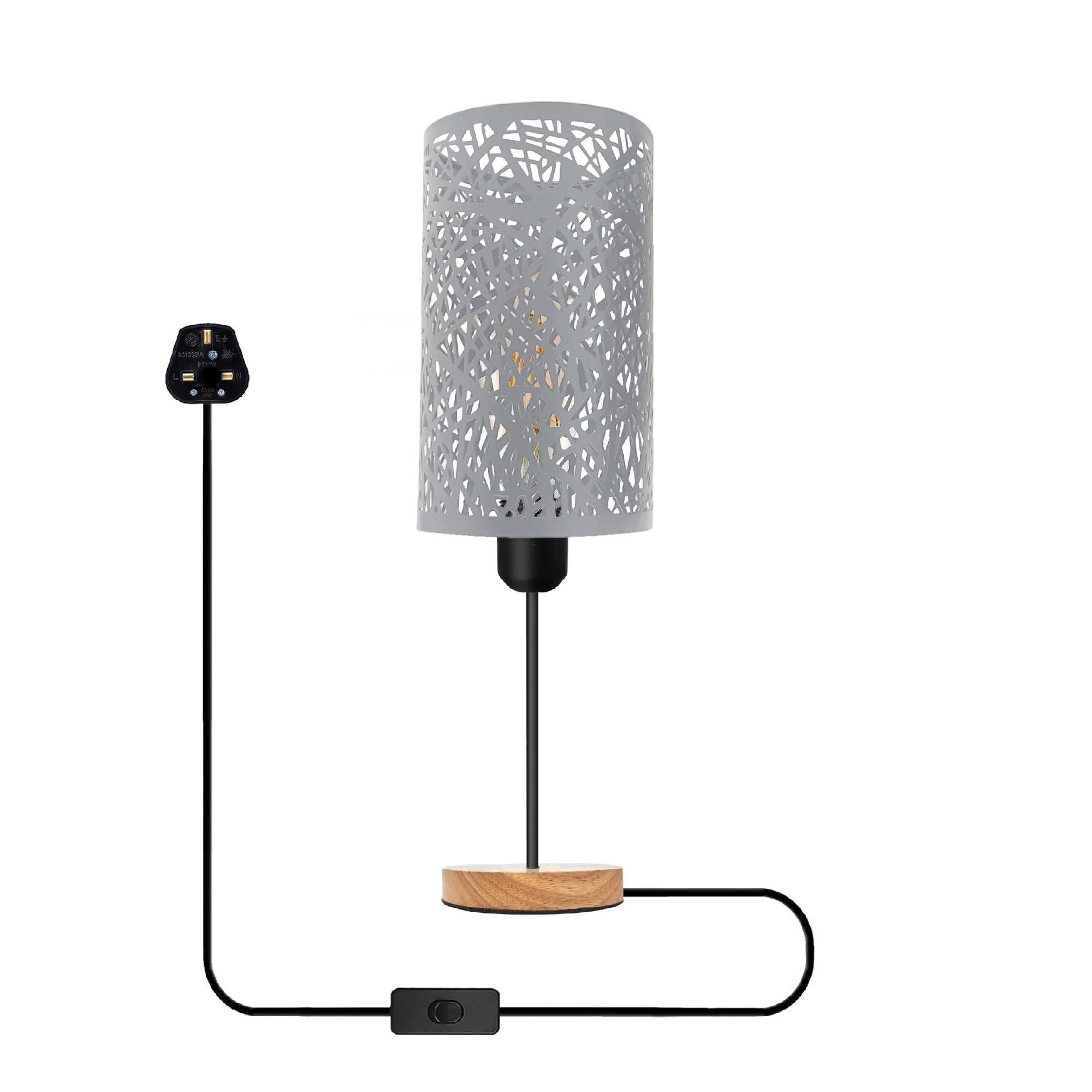 Modern Industrial Metal Cage Table Lamp Wood Base On/Off Switch E27 Light