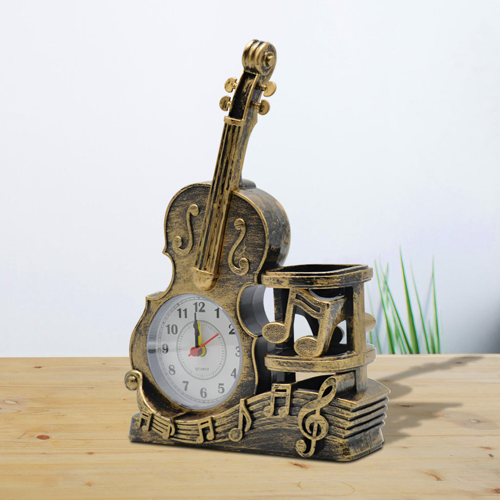 Whimsical Violin Alarm Clock & Pen Holder for Creative Desk Organization