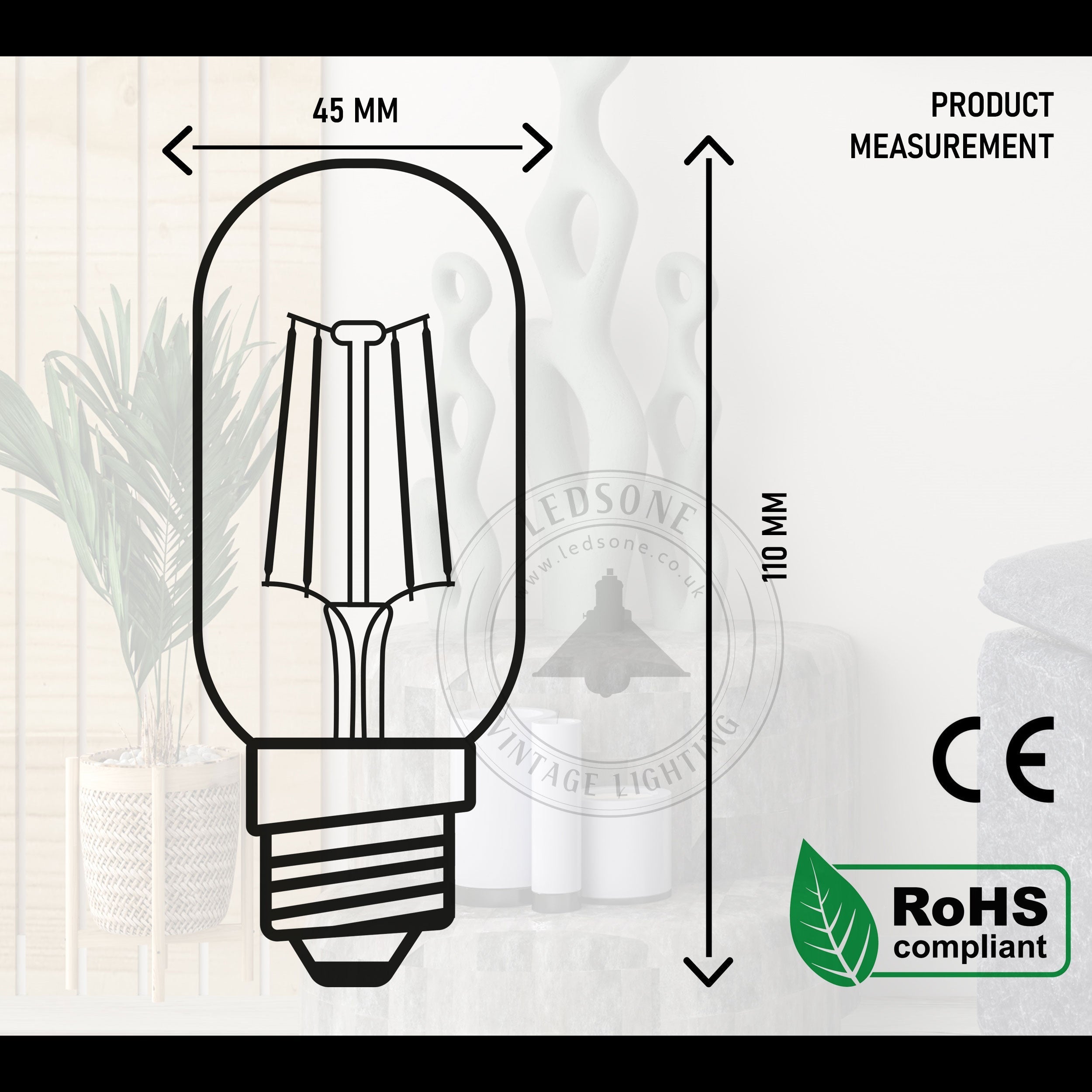 3-Pack Dimmable 4W T45 E27 LED Vintage Filament Light Bulbs, Amber Glow