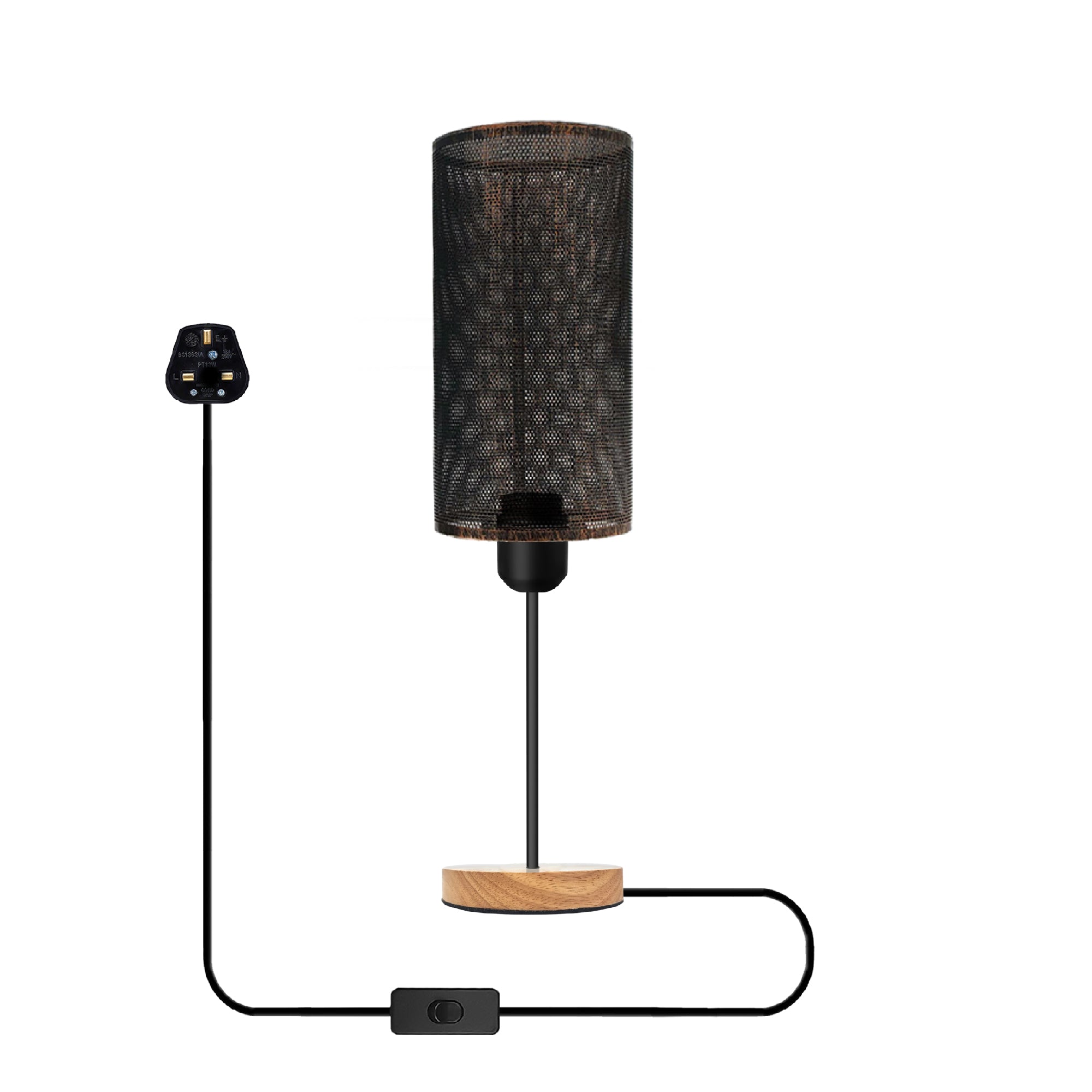 Industrial Metal Cage Table Lamp with Wooden Base, Modern Bedside Desk Light