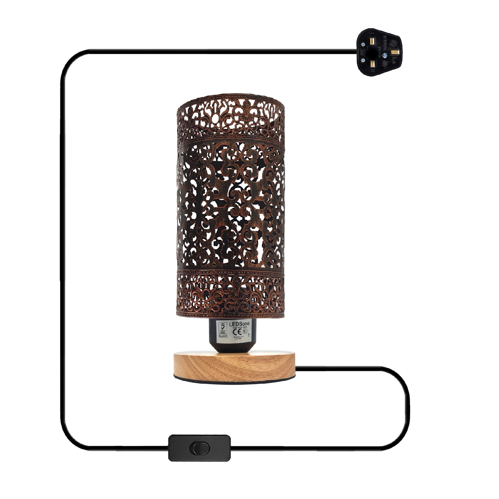 Industrial Metal Wire Cage Bedside Table Lamp with Wooden Base