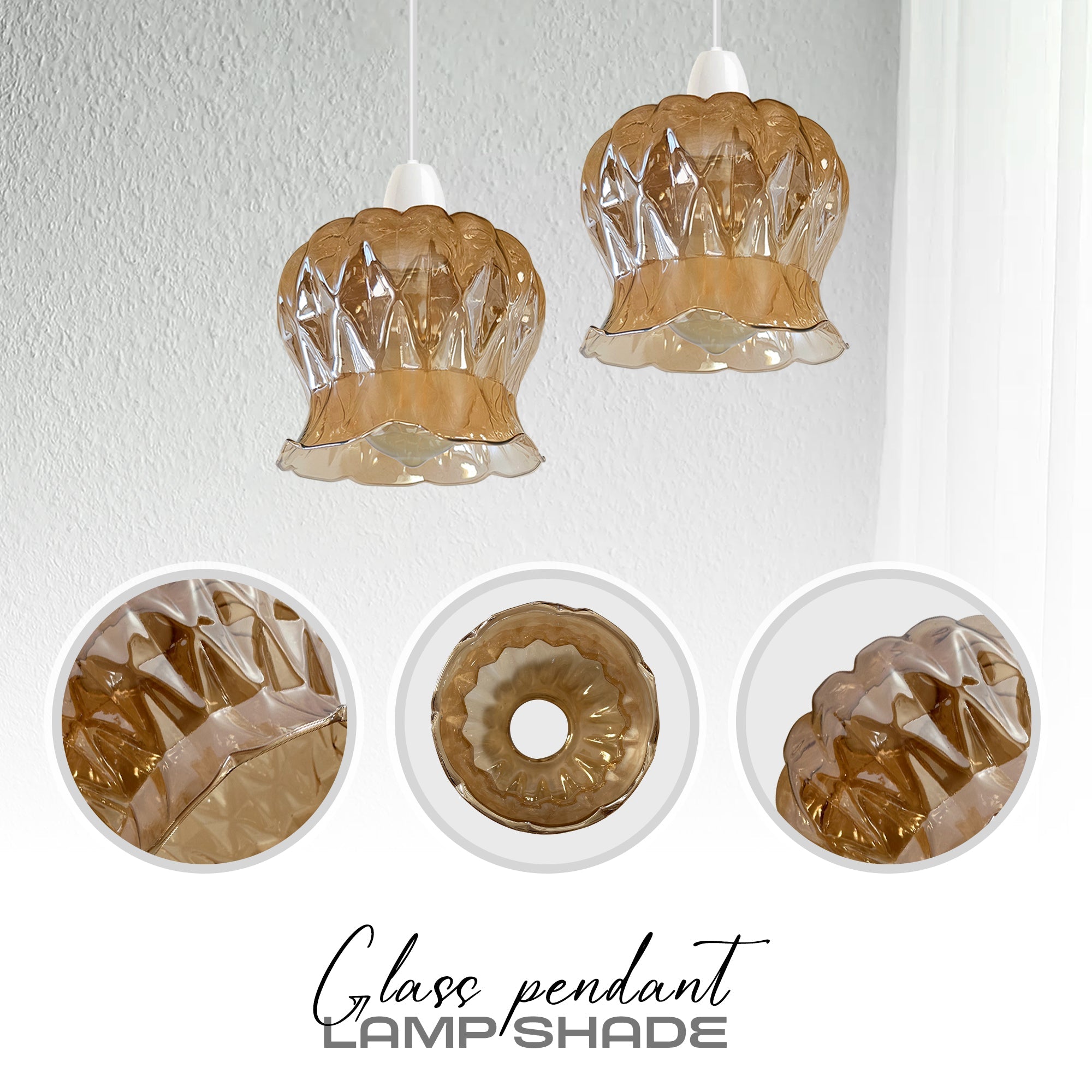 Modern Floral Glass Pendant Light Shade Easy Fit Chrome Finish