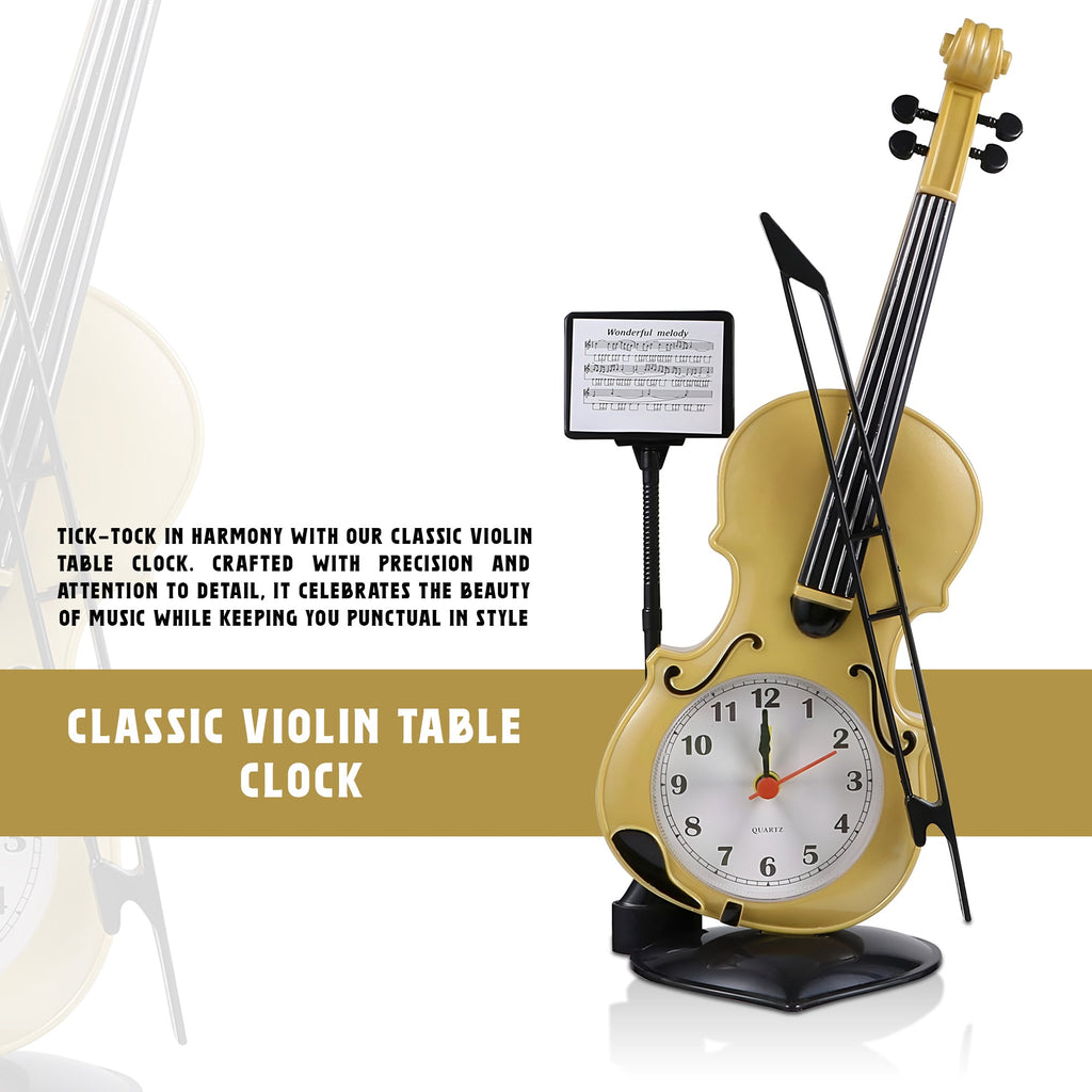 Elegant Violin Design Alarm Clock for Music Lovers, Decorative Bedside Table Clock