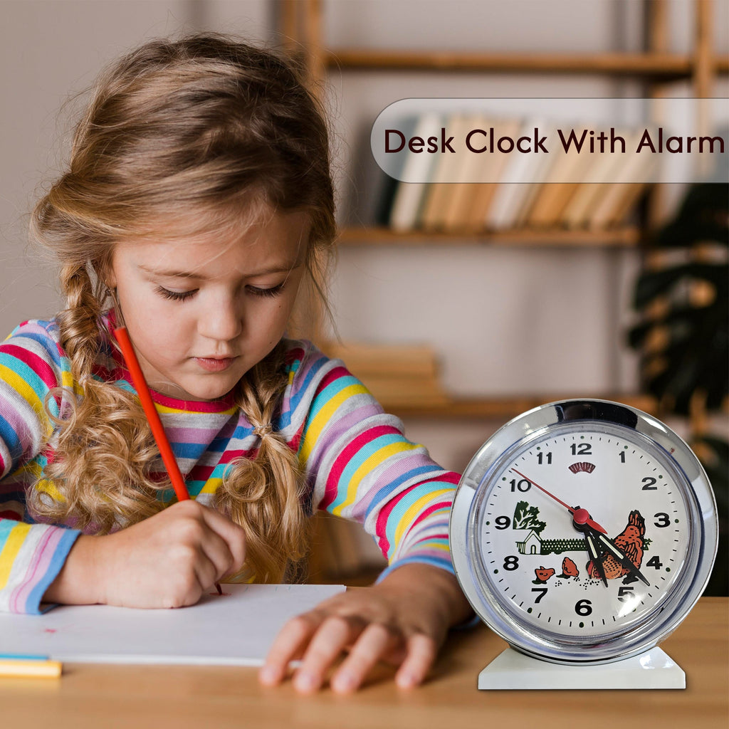 Charming Retro Animated Pecking Chicken Desk Alarm Clock with Gentle Nightlight