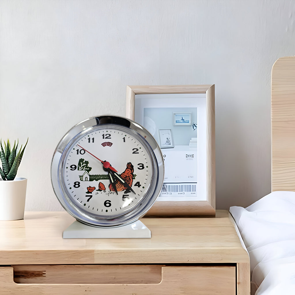 Charming Retro Animated Pecking Chicken Desk Alarm Clock with Gentle Nightlight