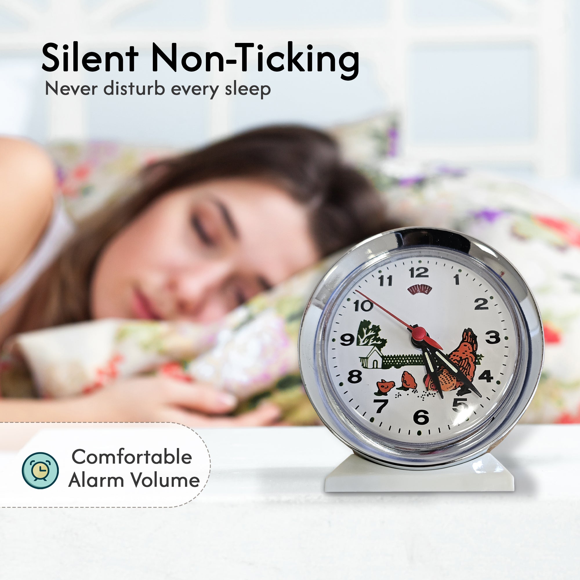 Charming Retro Animated Pecking Chicken Desk Alarm Clock with Gentle Nightlight