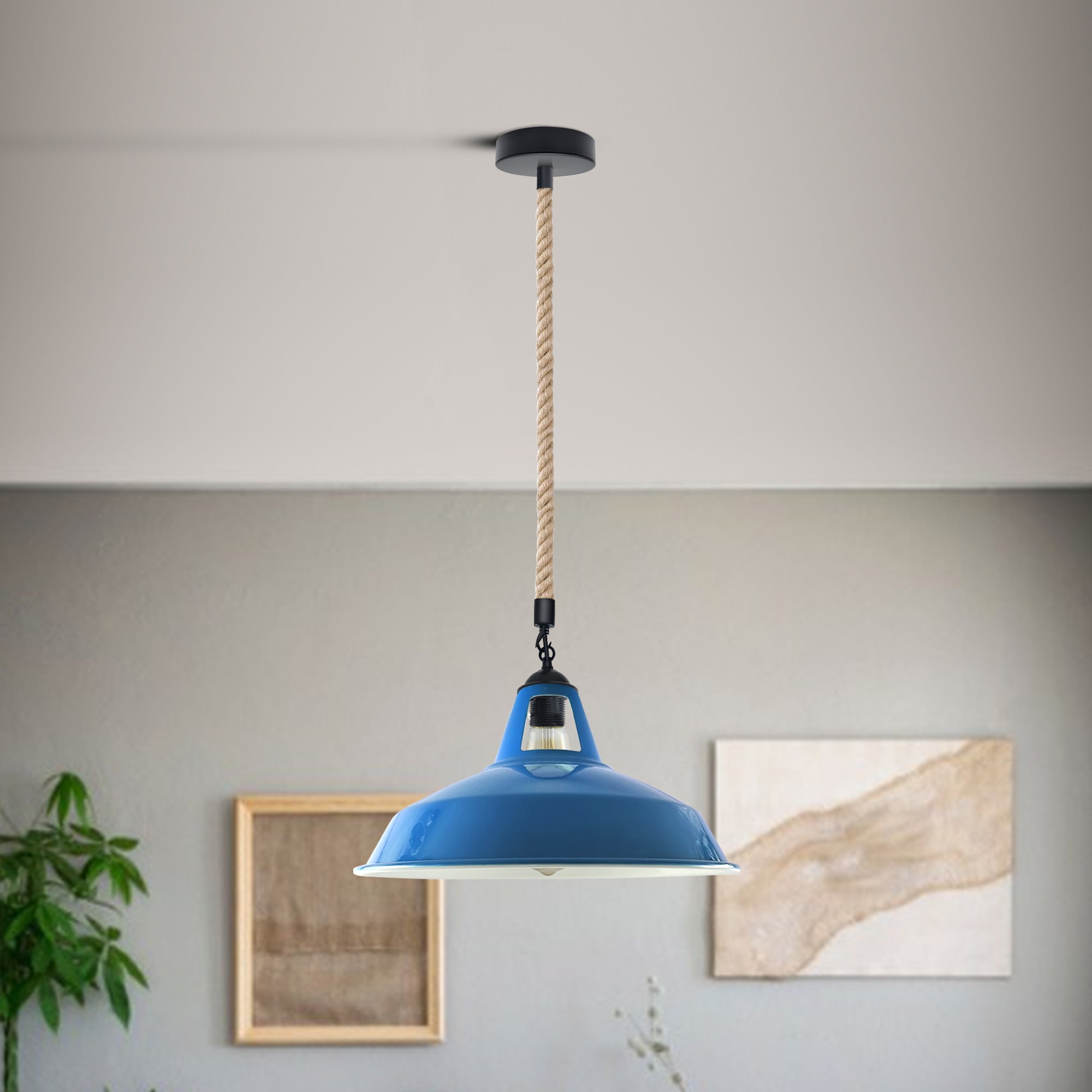 Rustic Industrial E27 Edison Hemp Rope Pendant Light Fixture Barn Home