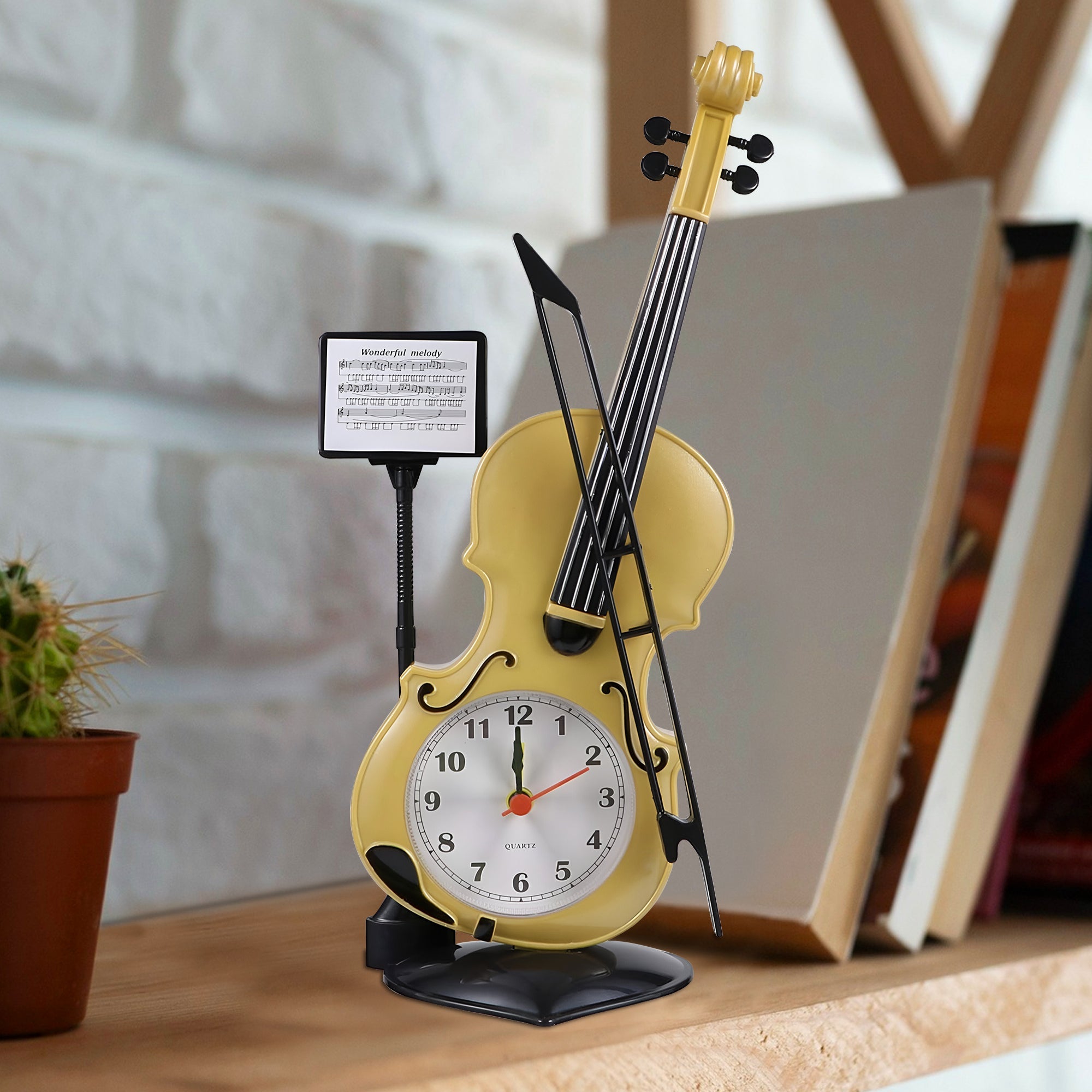 Elegant Violin Design Alarm Clock for Music Lovers, Decorative Bedside Table Clock