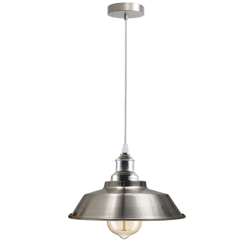 Modern Industrial Metal Pendant Light Fixture, Adjustable Height, E27 Satin Nickel