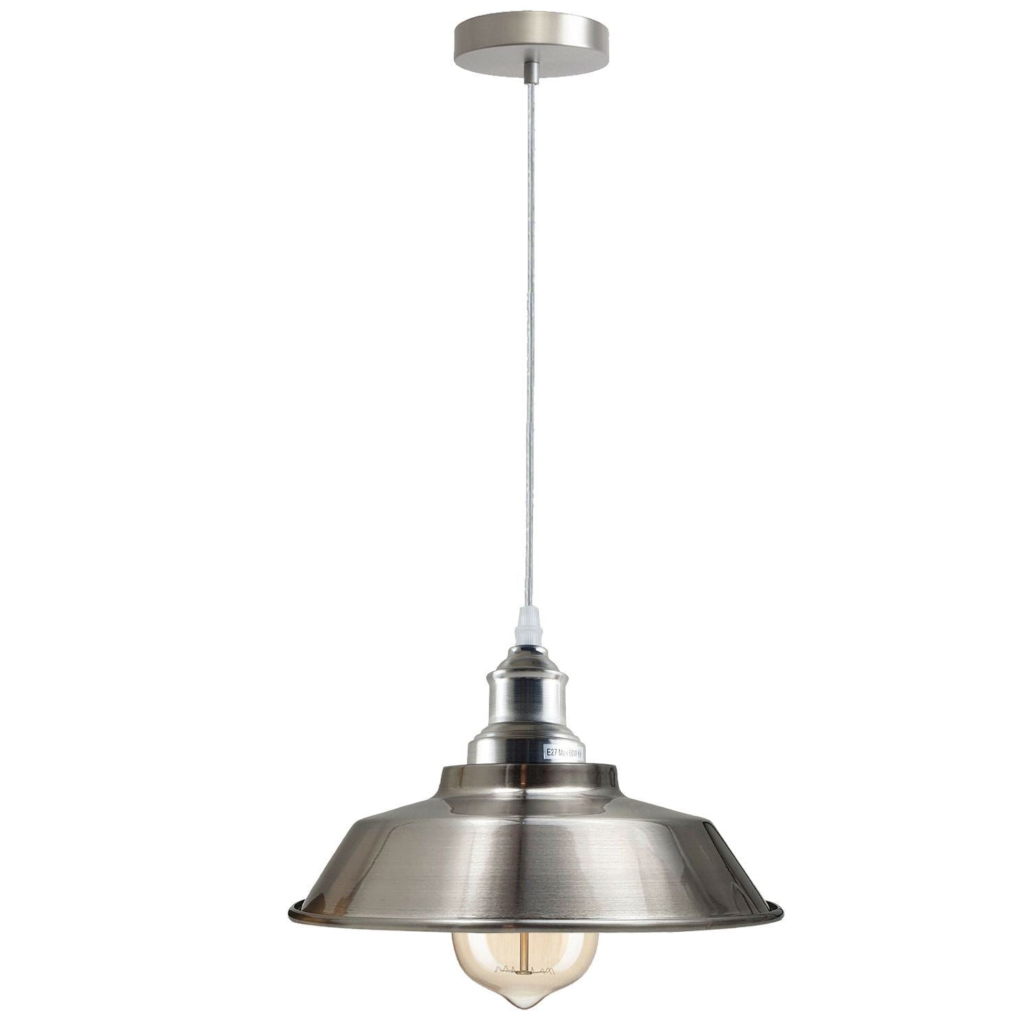 Modern Industrial Metal Pendant Light Fixture, Adjustable Height, E27 Satin Nickel