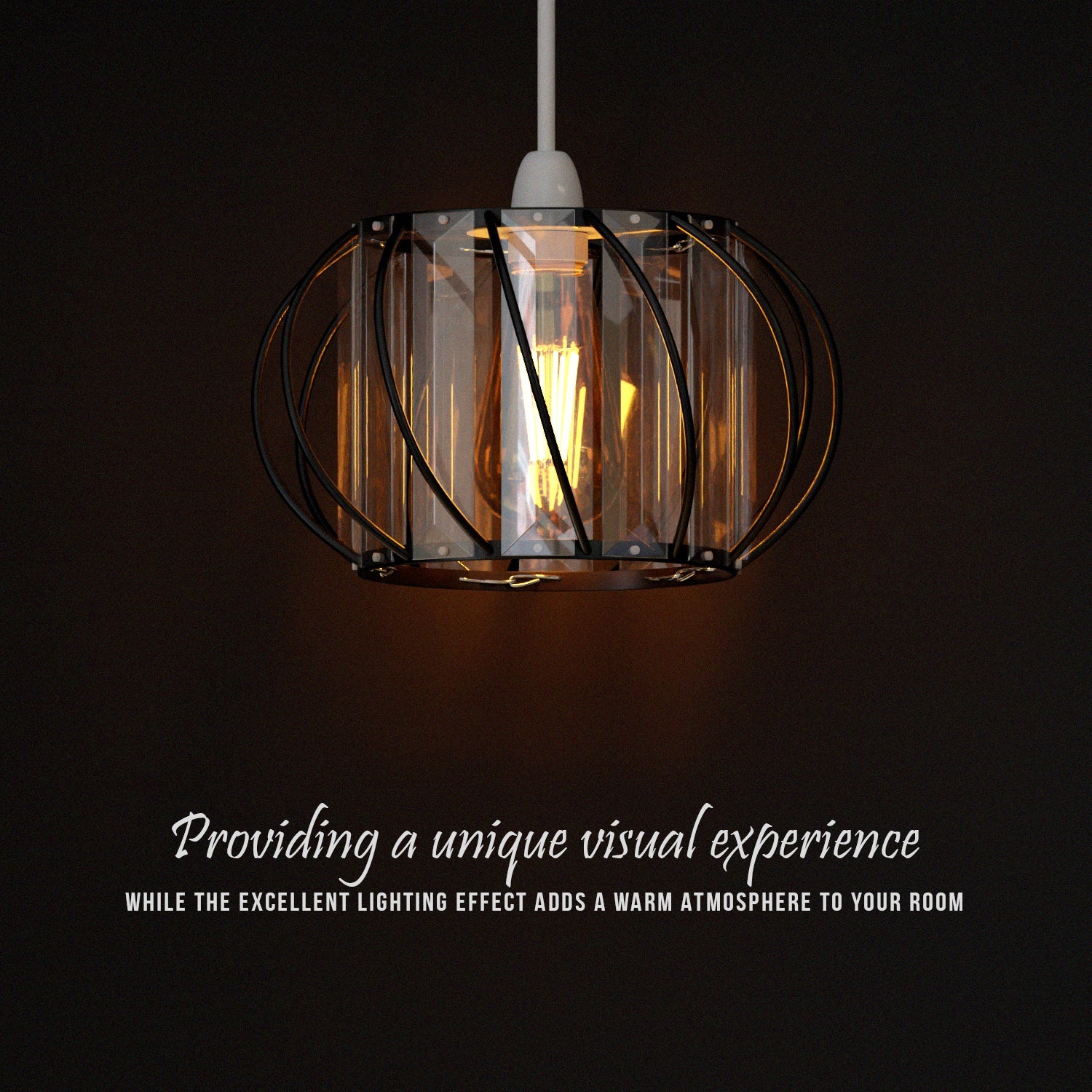 Elegant Modern Crystal Glass & Metal Cage Ceiling Pendant Light Shade
