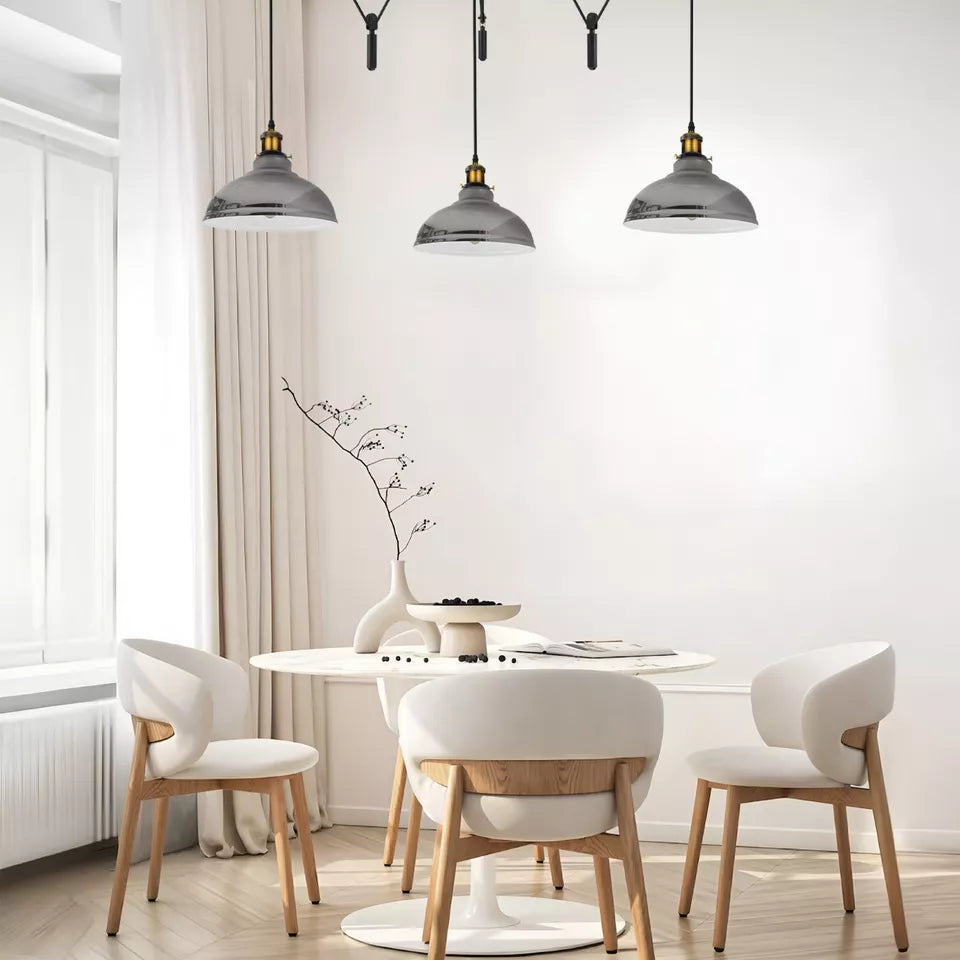 Adjustable Pulley Industrial Pendant Light, Three Dome Shades, E27 Base