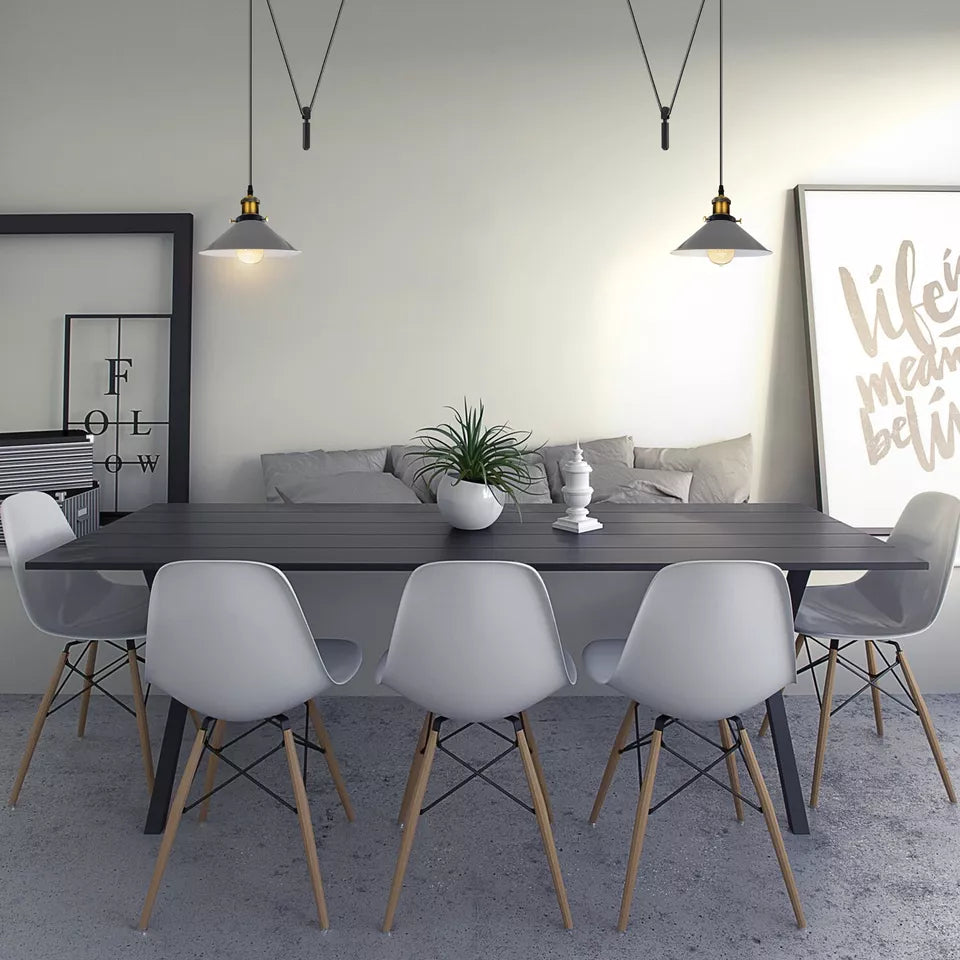 Vintage Industrial Metal Cone Shade Pendant Light with Adjustable Pulley System Cord