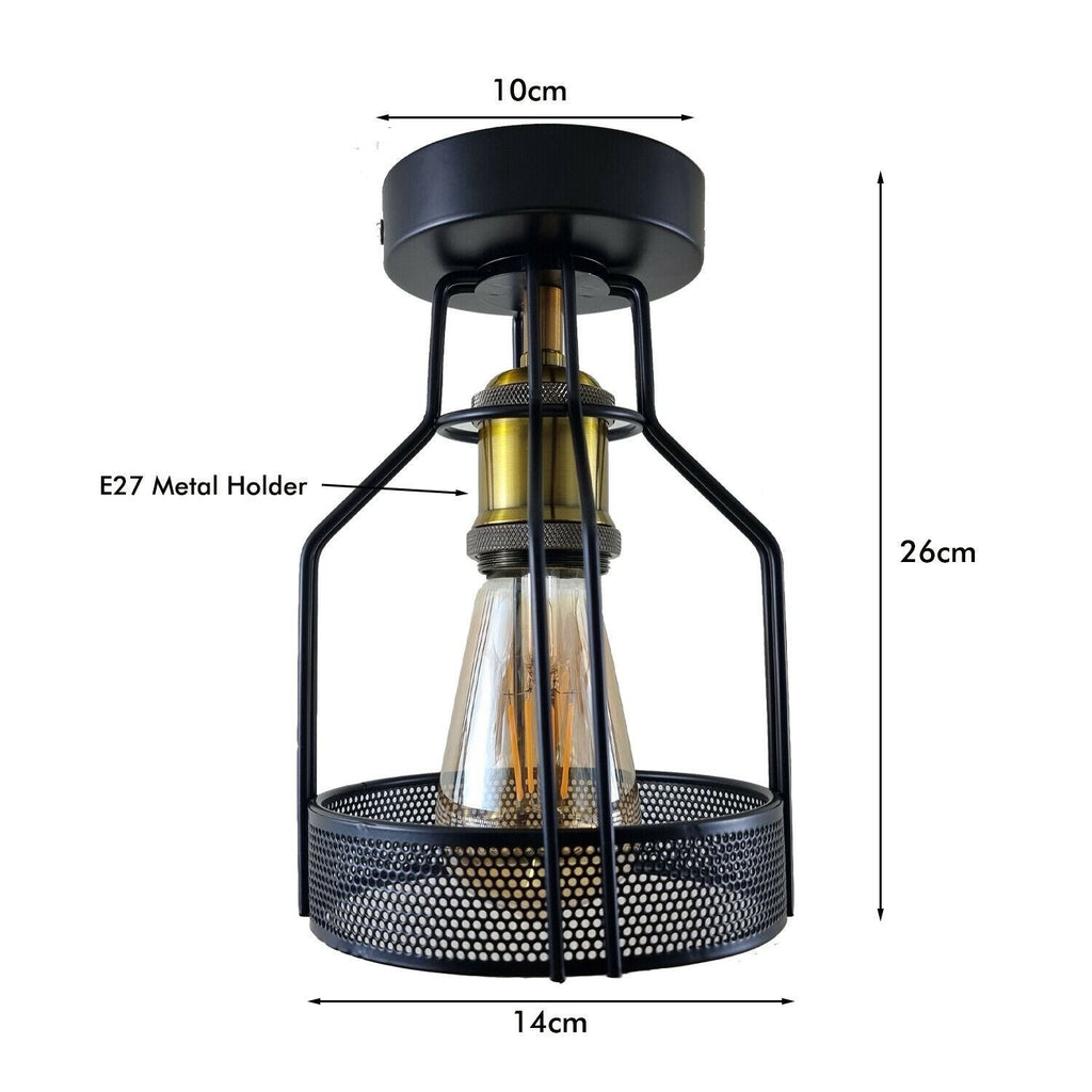 Vintage Industrial Black Metal Cage Ceiling Light Fixture - Easy Fit Indoor Lighting
