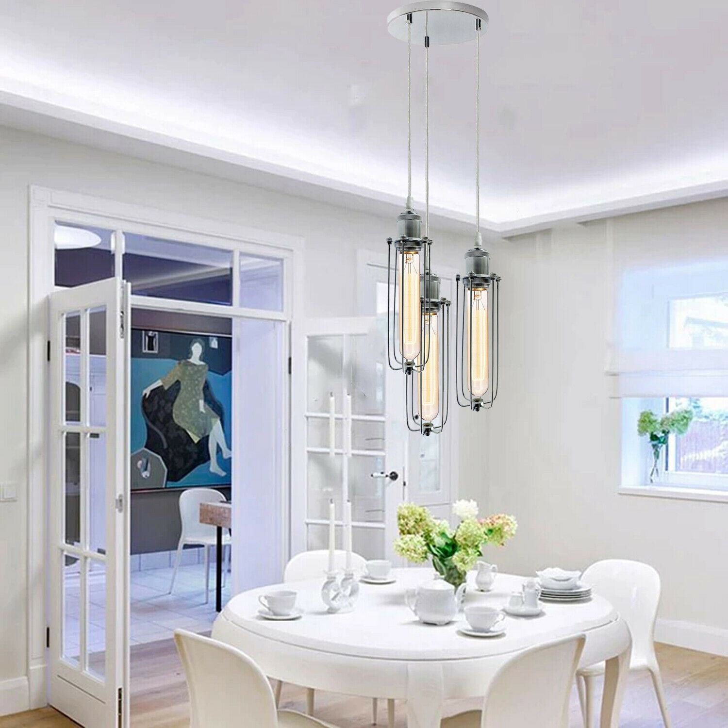 Modern 3-Way Chrome Cluster Pendant Light E27 Base Kit
