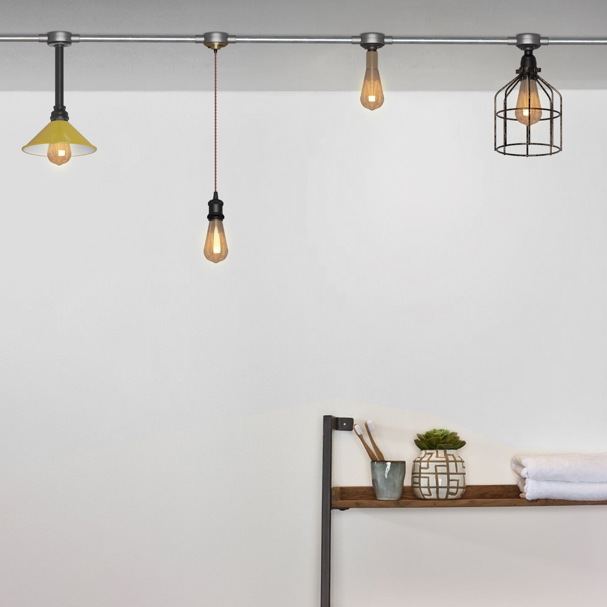 Industrial Black Metal E27 Semi-Flush Pipe Ceiling Light Fixture Vintage Style