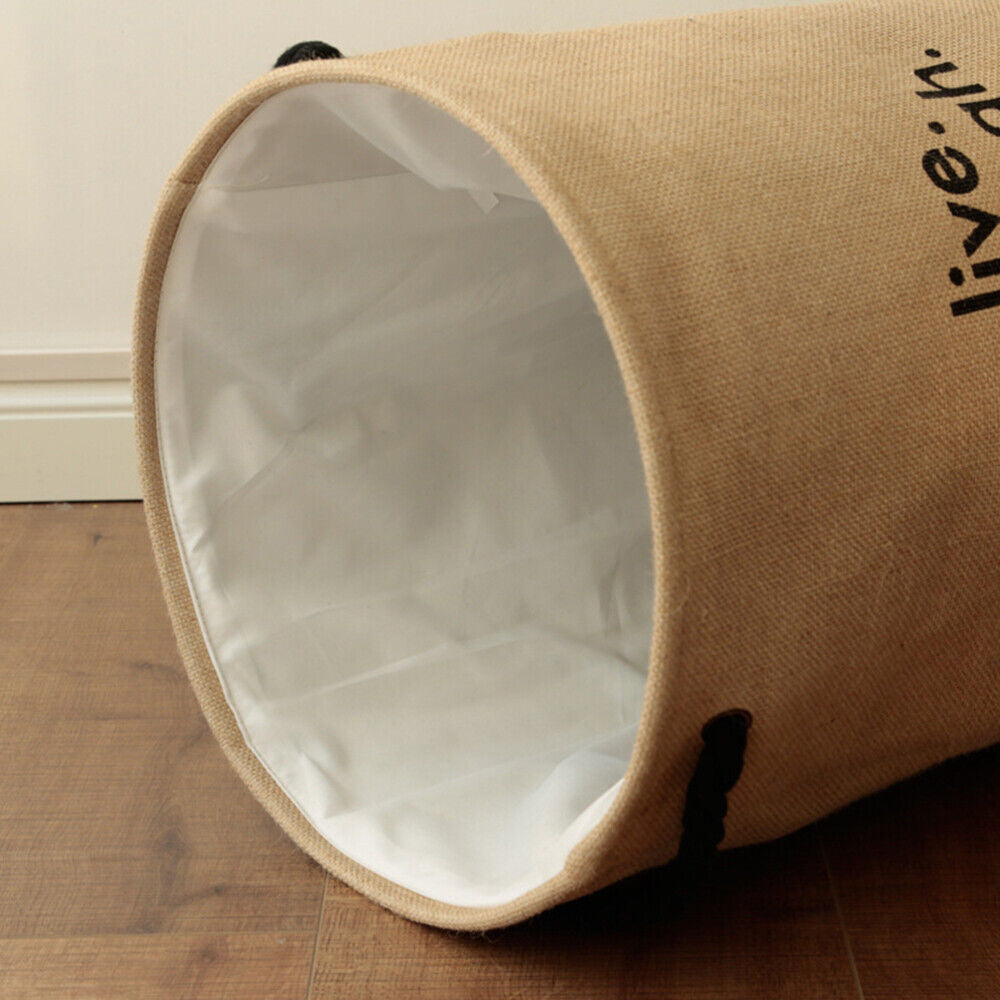 Large Jute Folding Laundry Hamper Bag with Handles for Clothes Storage
