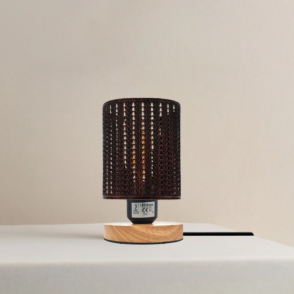 Chic Industrial Metal Cage Table Lamp with Warm Natural Wooden Base