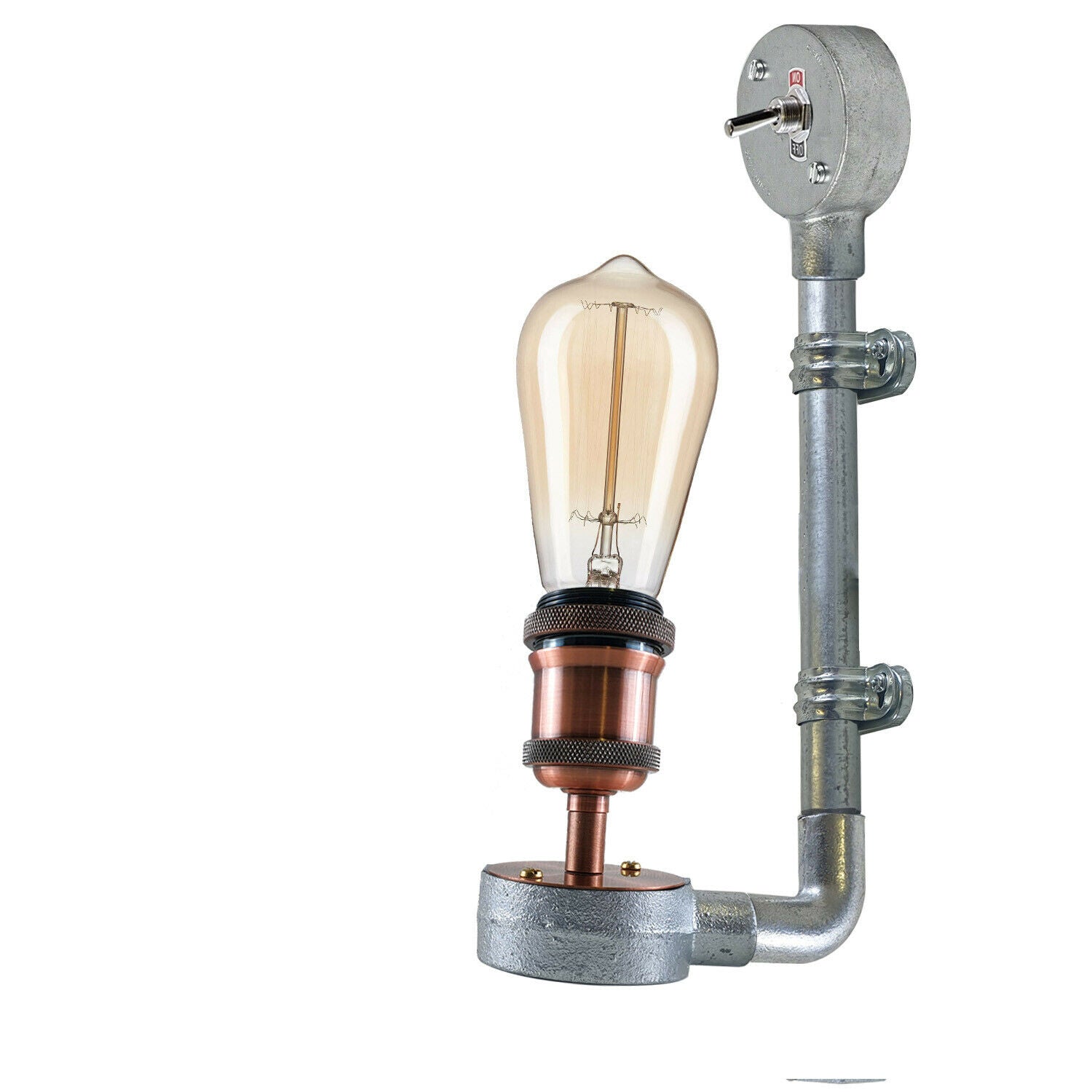 Industrial Retro Galvanized Conduit Wall Sconce Light E27 Vintage Metal Pipe Design