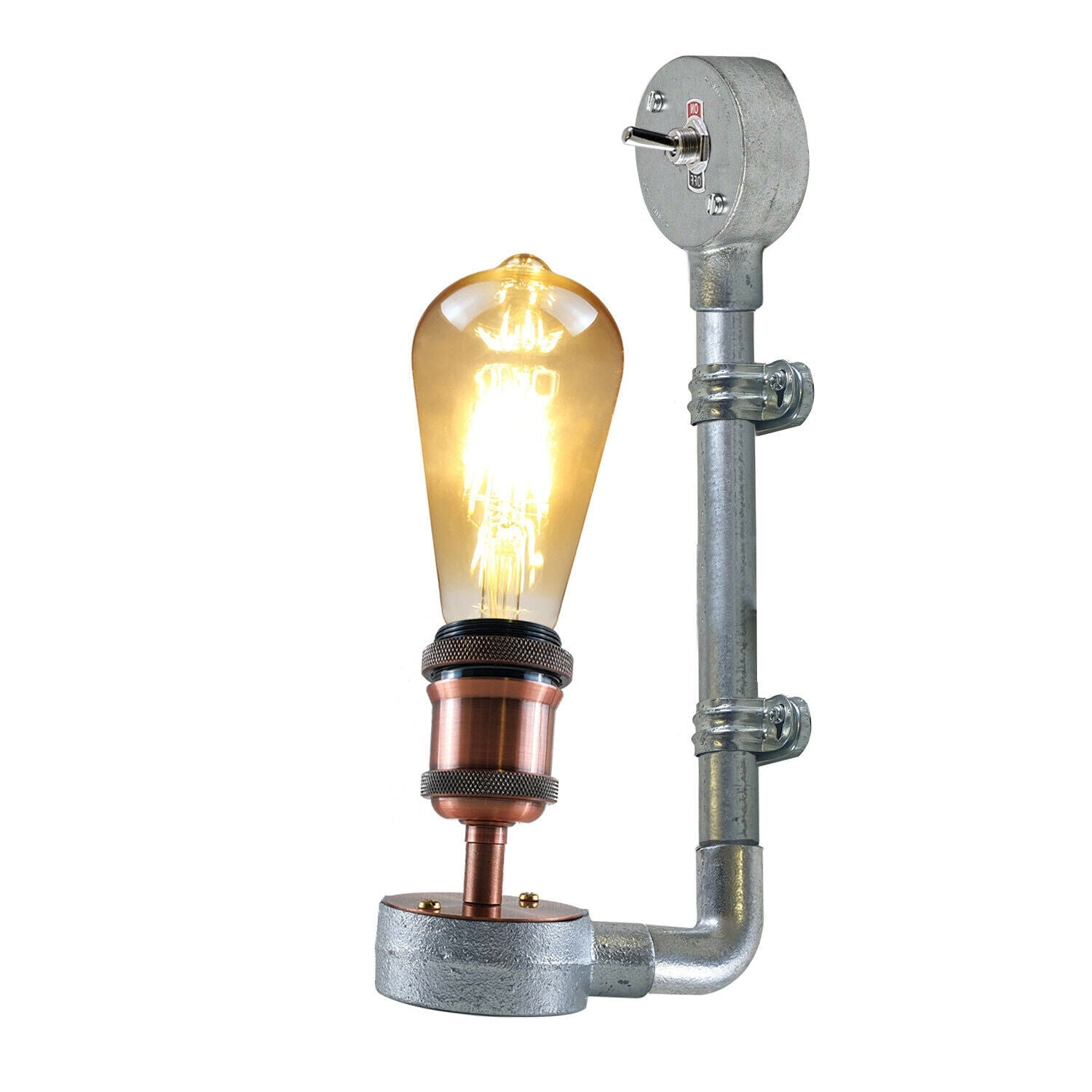 Industrial Galvanized Pipe Wall Sconce Light Fixture E27 Vintage Aesthetic