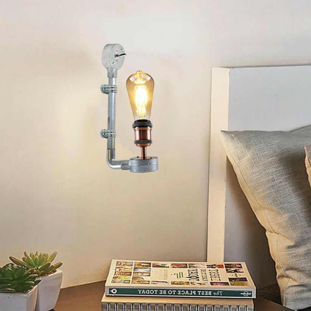 Industrial Retro Galvanized Conduit Wall Sconce Light E27 Vintage Metal Pipe Design