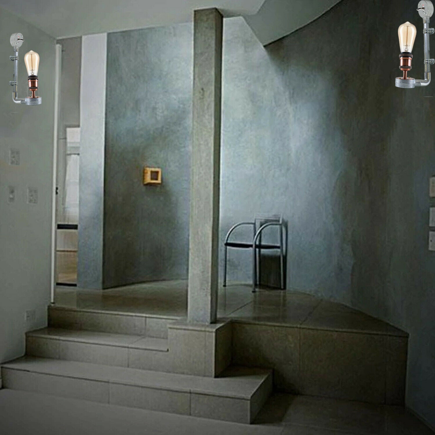 Industrial Retro Galvanized Conduit Wall Sconce Light E27 Vintage Metal Pipe Design