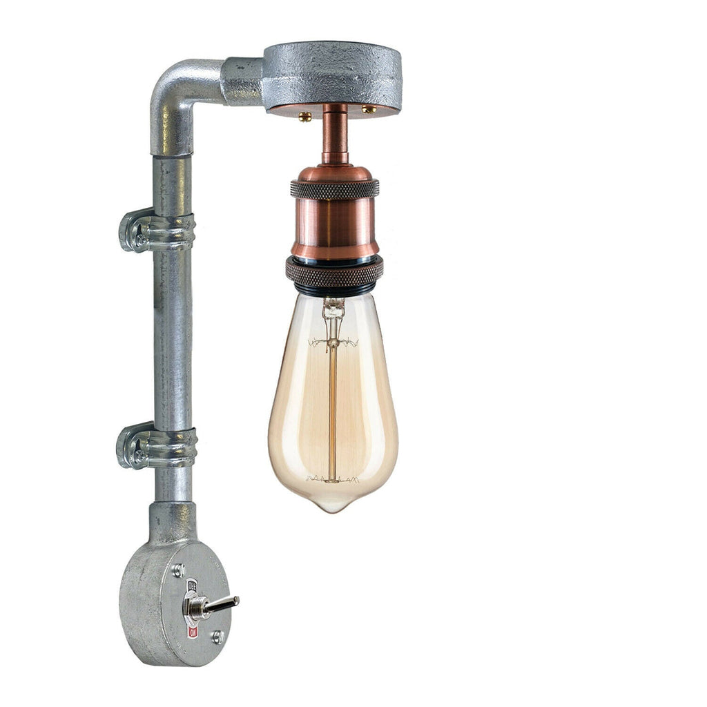 Industrial Retro Galvanized Conduit Wall Sconce Light E27 Vintage Metal Pipe Design
