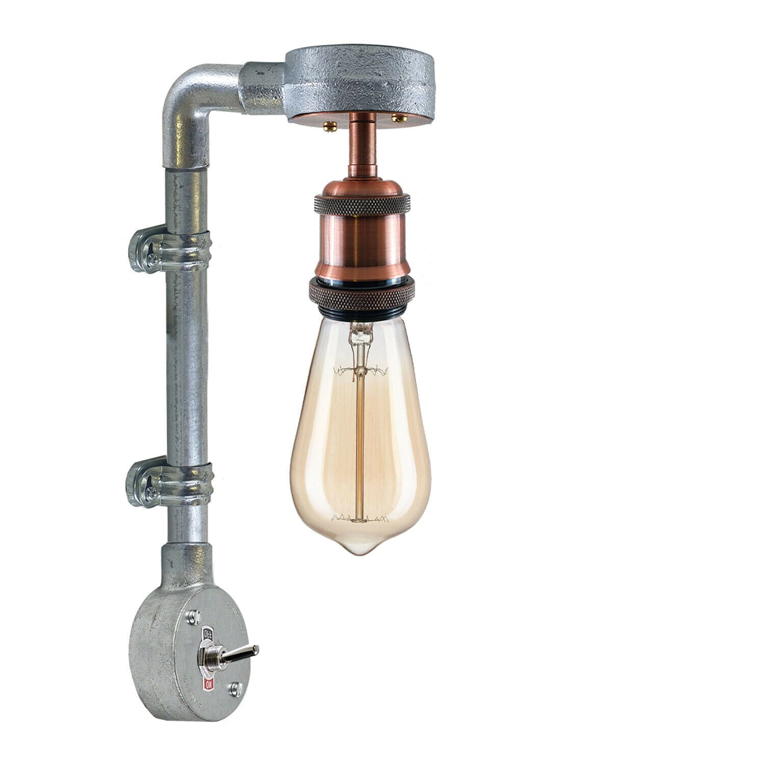 Industrial Retro Galvanized Conduit Wall Sconce Light E27 Vintage Metal Pipe Design