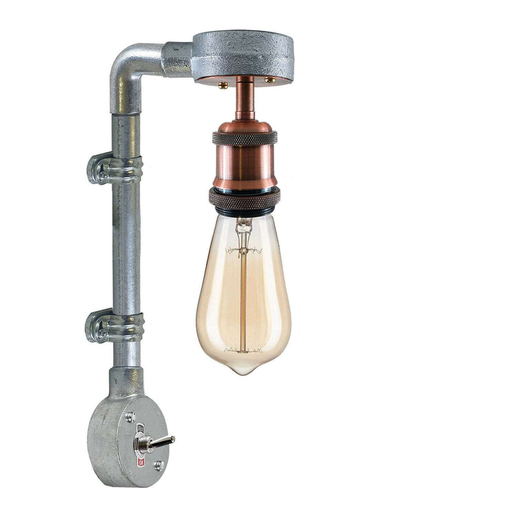 Industrial Retro Galvanized Conduit Wall Sconce Light E27 Vintage Metal Pipe Design