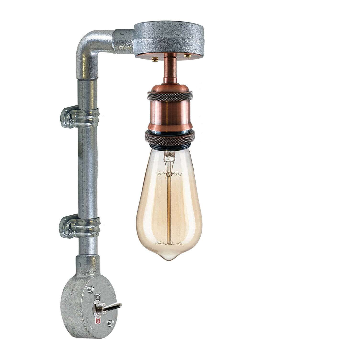 Industrial Retro Galvanized Conduit Wall Sconce Light E27 Vintage Metal Pipe Design