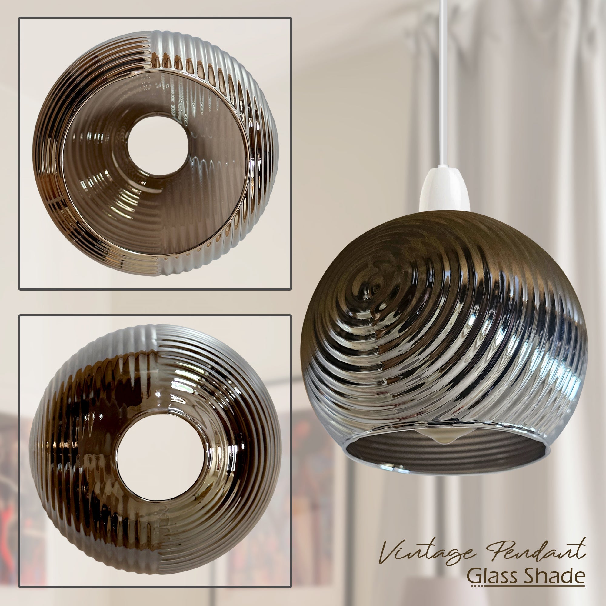 Floral Glass Easy Fit Pendant Light Shade Modern Chrome Finish Design