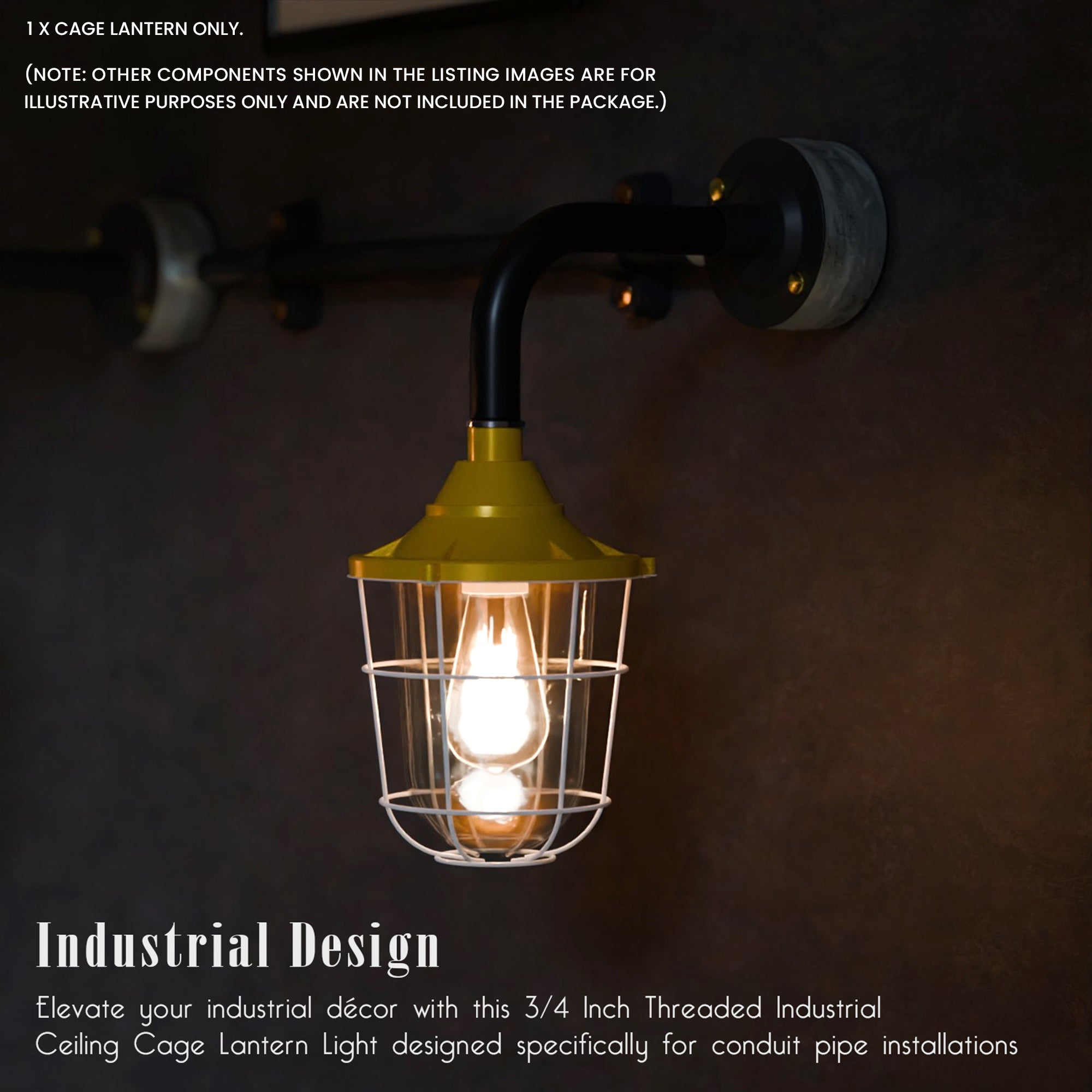 Durable Industrial Caged Conduit Fisherman Wall Lantern with Tempered Glass Shade