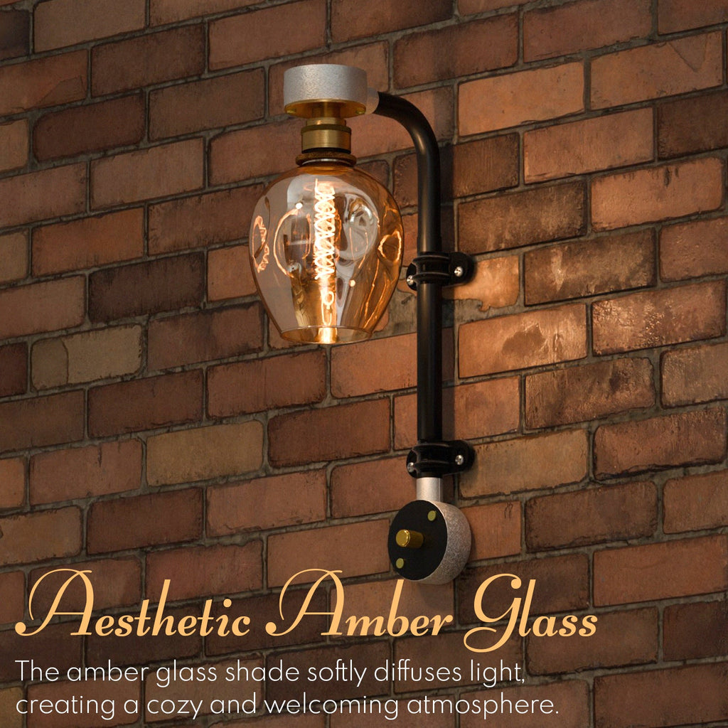 Industrial Retro Conduit Pipe Wall Light Kit with Glass Shade, E27 Bulb Base