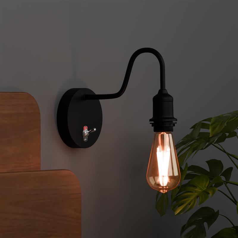 Industrial Modern Black Wall Sconce Light Fixture, Toggle Switch Ceiling Rose