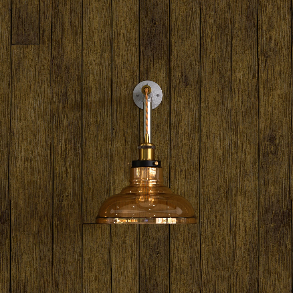Industrial Conduit Wall Light Kit | Amber Glass Shade ~6119
