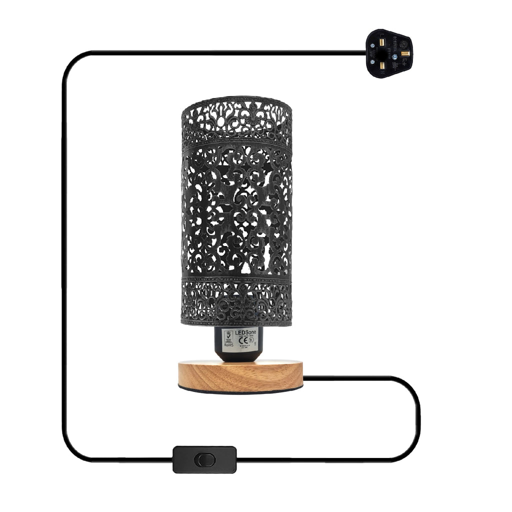 Chic Metal Wire Cage Table Lamp, Wooden Base, E27 Plug-in