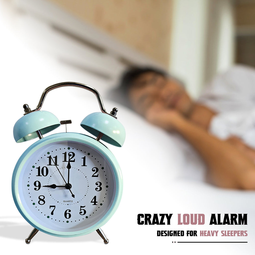 Retro Twin Bell Loud Bedside Alarm Clock Battery Operated for Heavy Sleepers
