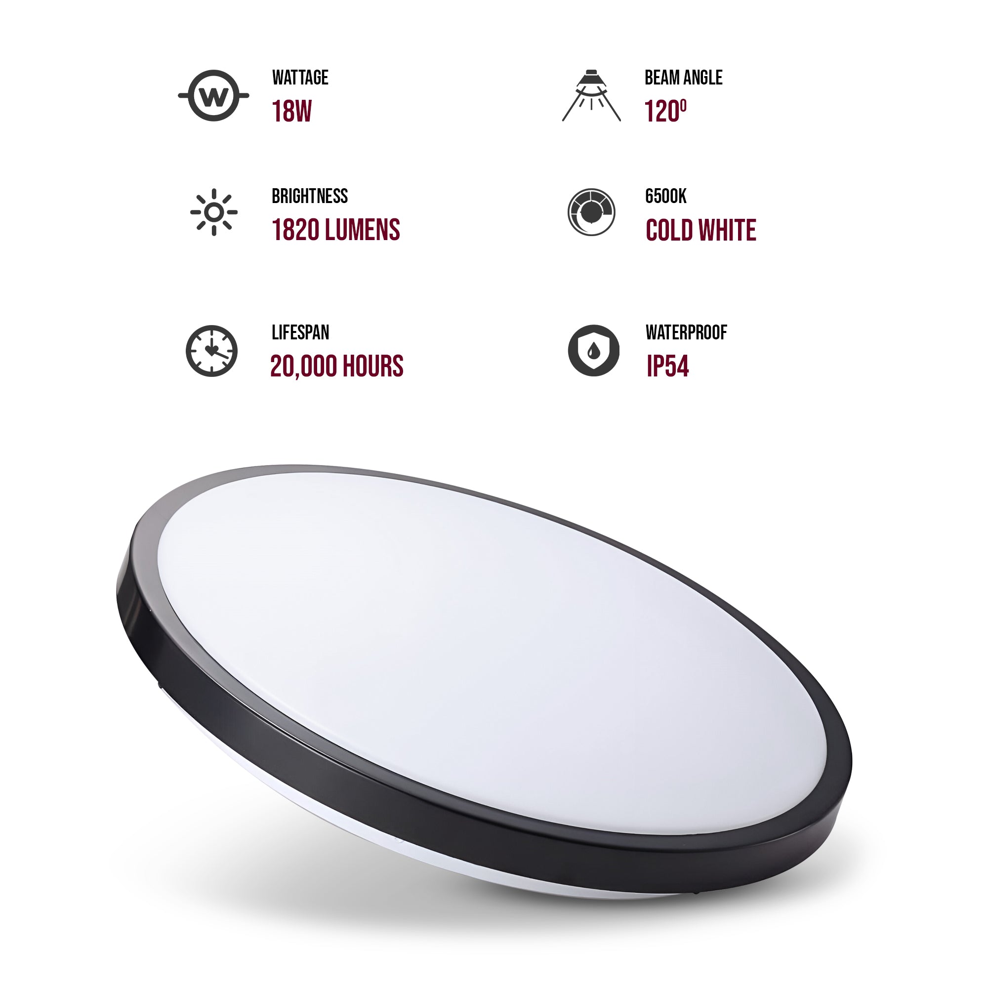 18W Black Round LED Flush Mount Ceiling Light Fixture for Modern Homes