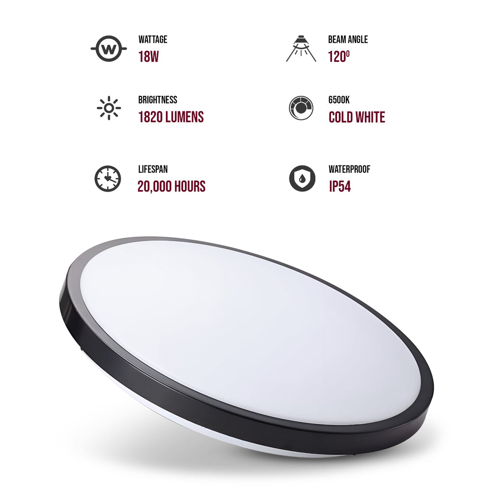 Modern 18W Black Round LED Flush Mount Ceiling Light Fixture