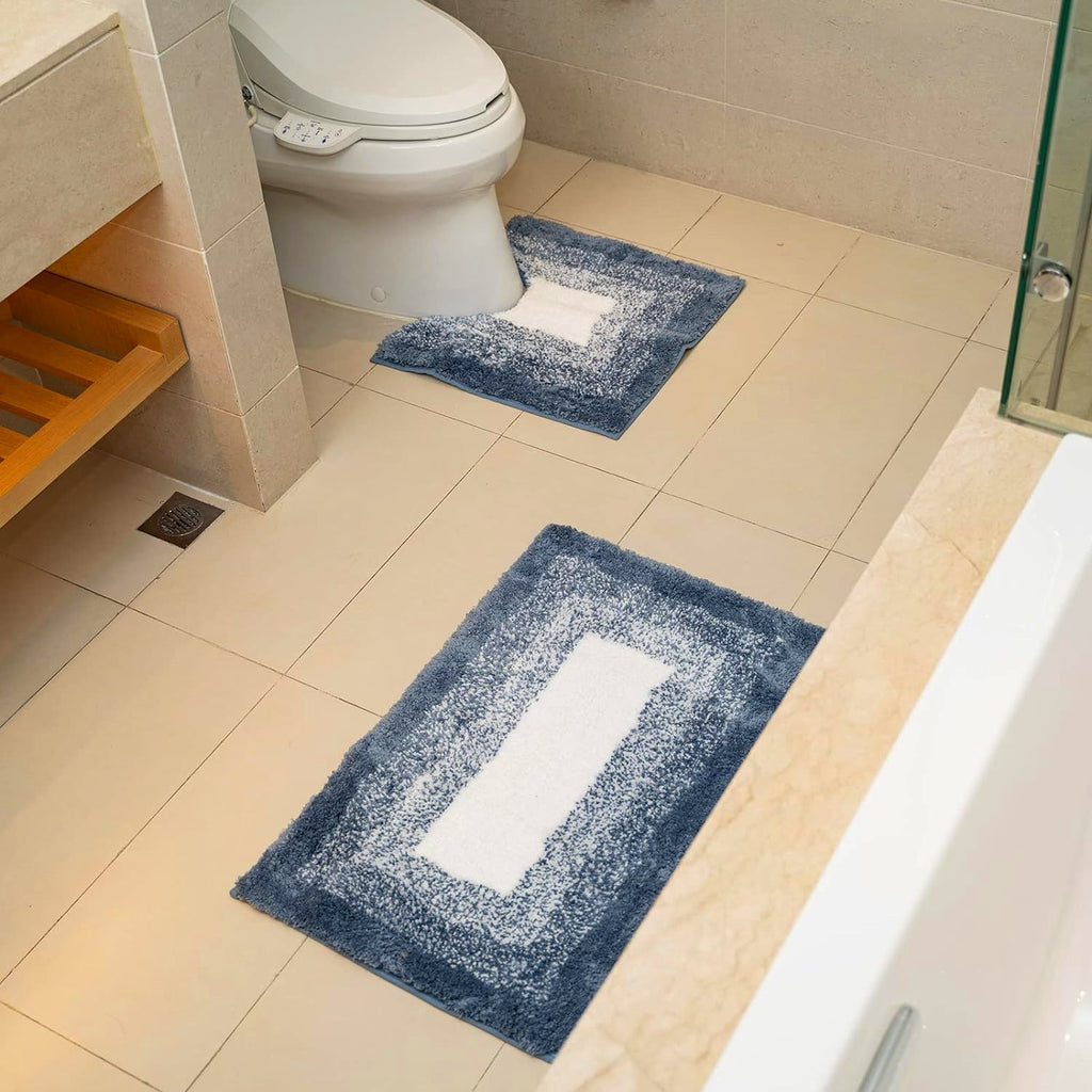 Soft Non-Slip Water Absorbent 2-Piece Bath and Pedestal Mat Set